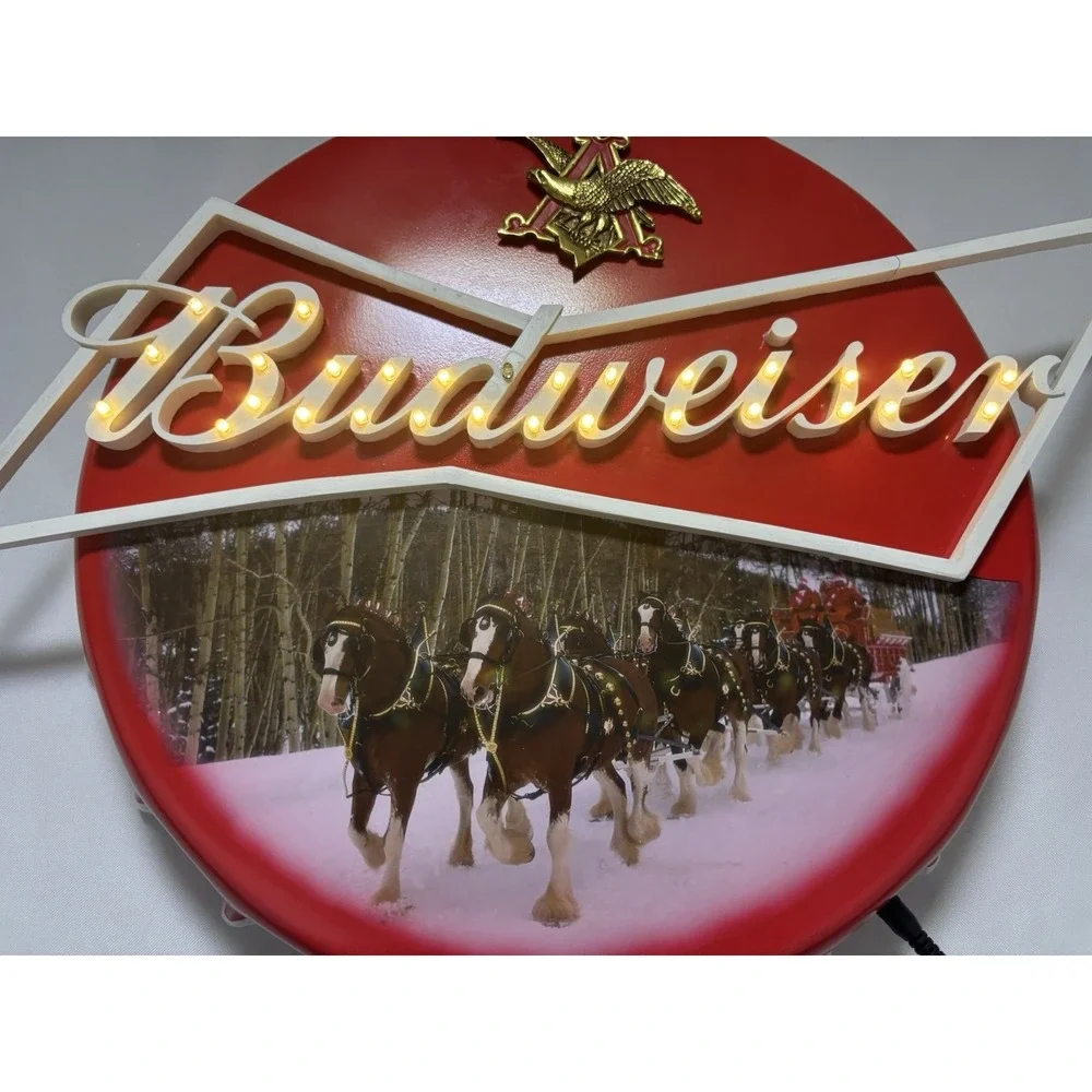 Vintage Budweiser Beer Clydesdale Anheuser Busch Bar Light Sign Man Cave Cap